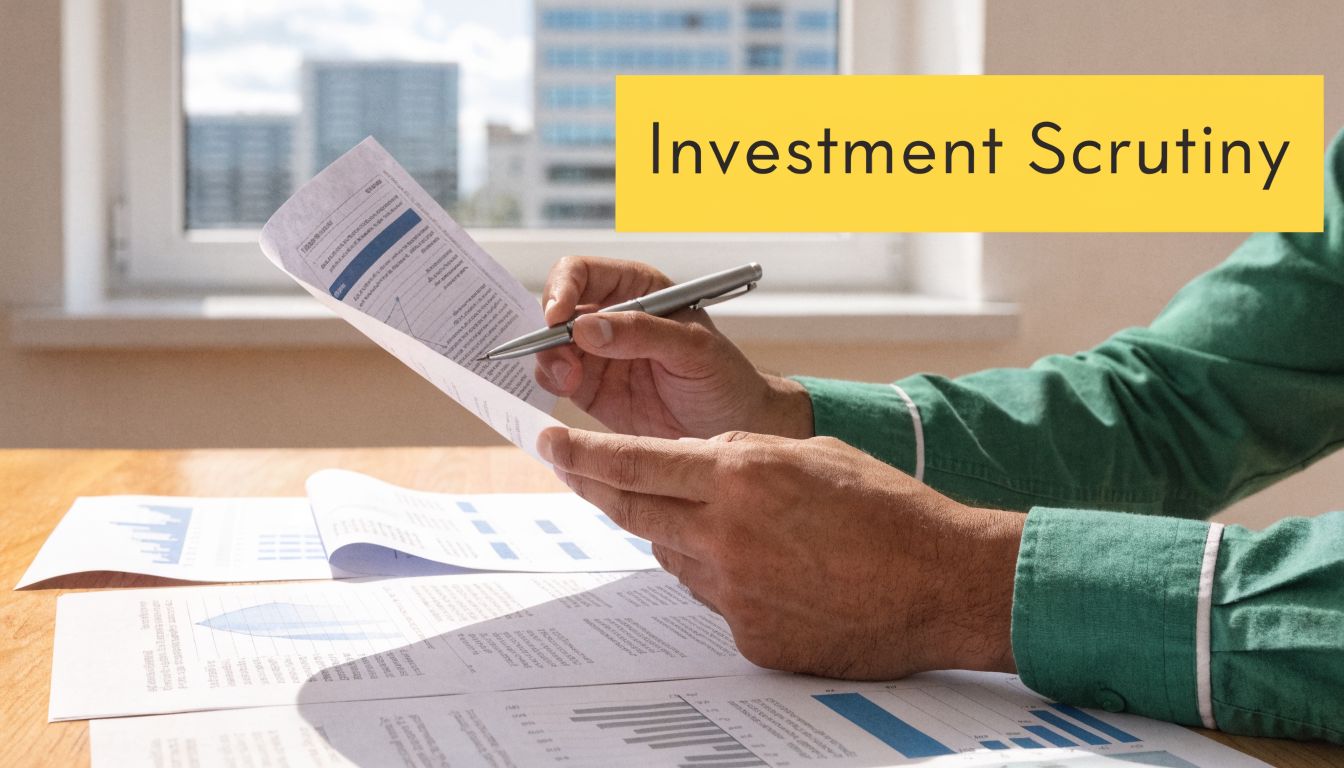 A professional analyzing investment documents and financial charts at a desk for an E-2 visa application.