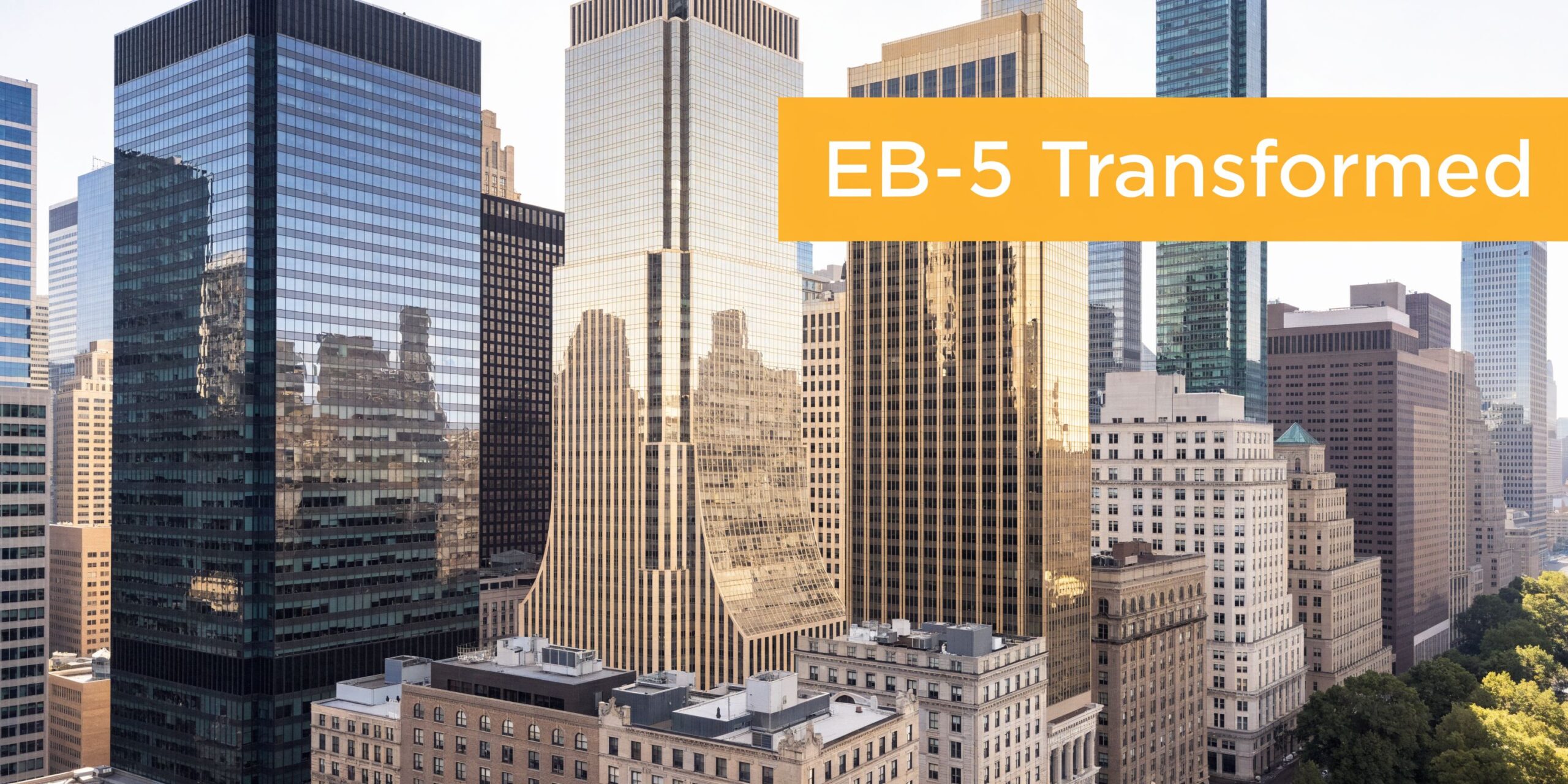 A wide angle view of modern glass skyscrapers in a bustling city skyline during daytime.