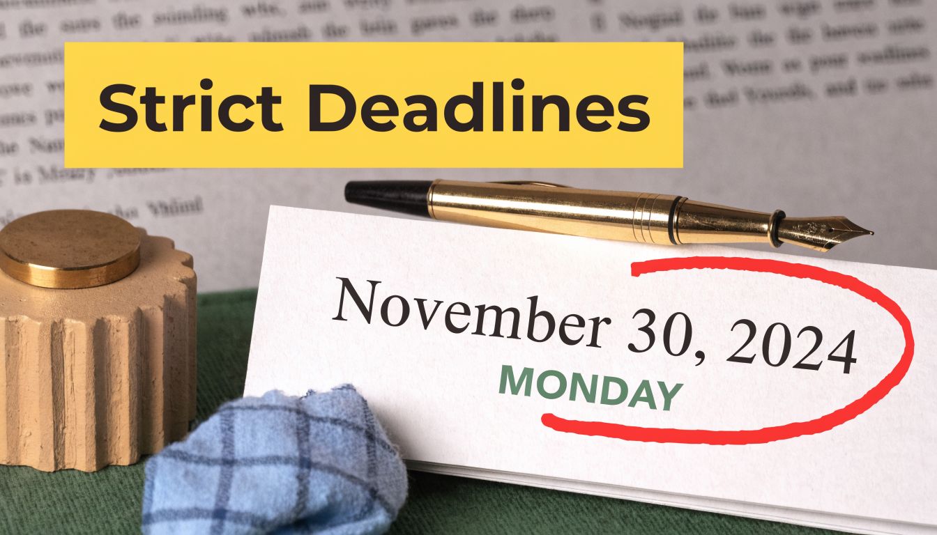 A close-up shot showing a calendar date of November 30, 2024, circled in red for strict deadlines.