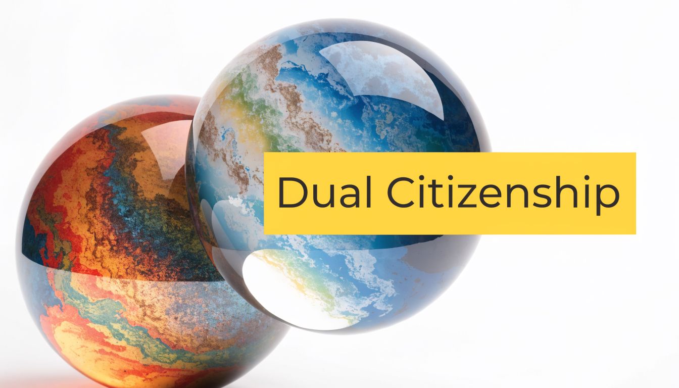 Two abstract globes with distinct colors overlapping to represent the concept of dual citizenship.