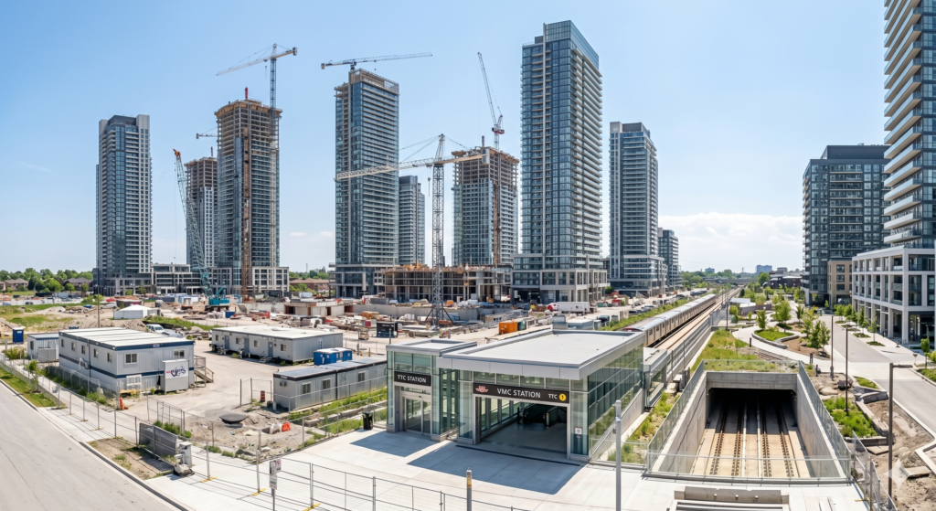 Pre-construction condominium towers in the Vaughan Metropolitan Centre