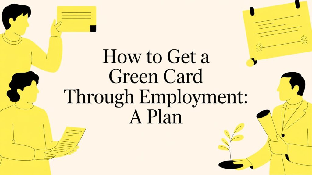 Banner illustration with the title: "How to Get a Green Card Through Employment: A Plan" emphasizing an employment-based path to permanent residency.