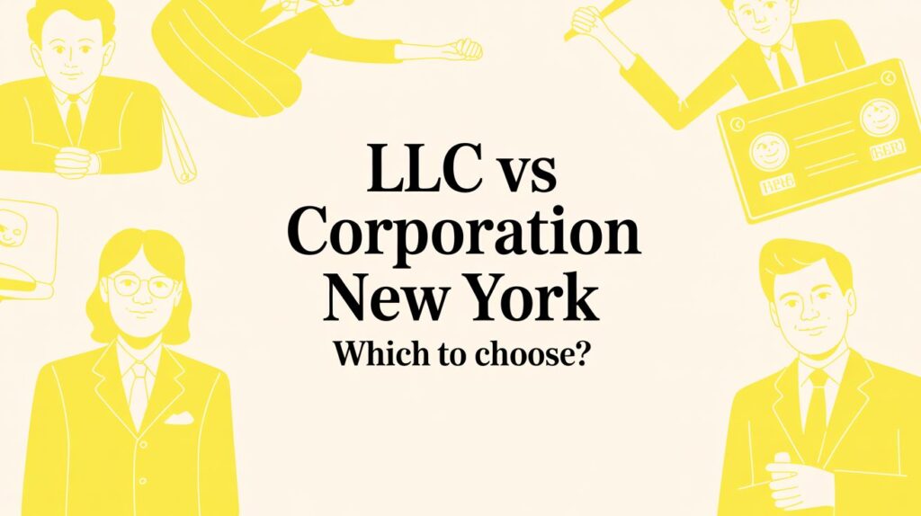 Infographic header: LLC vs Corporation New York — Which to choose?
