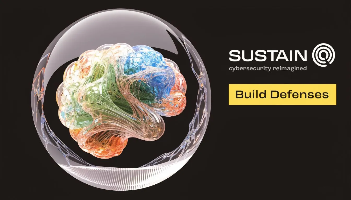 A digital graphic depicting a colorful brain inside a glass sphere representing cybersecurity and advanced defenses.