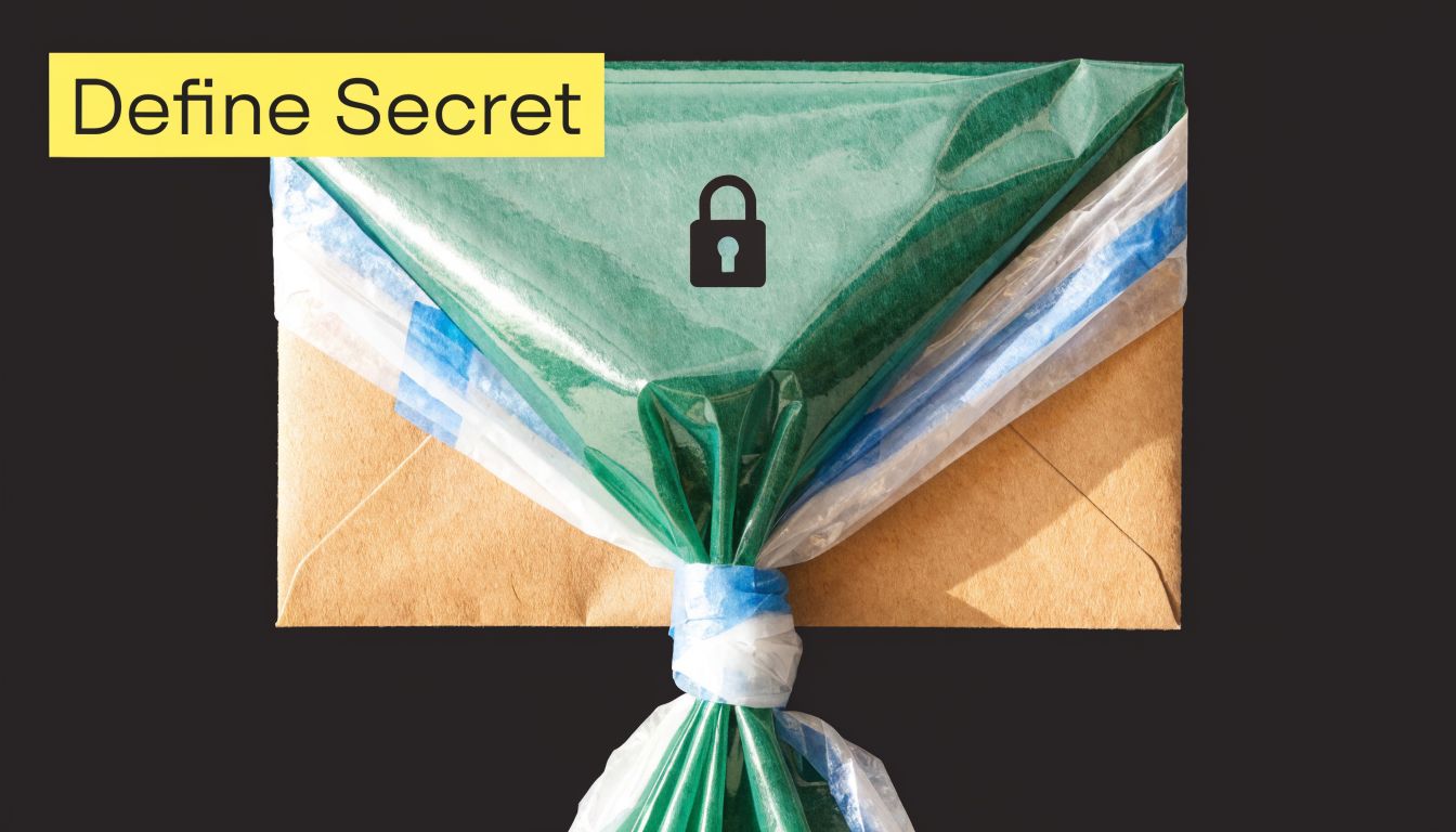 A brown envelope wrapped in green plastic with a digital padlock icon, symbolizing a confidential trade secret.