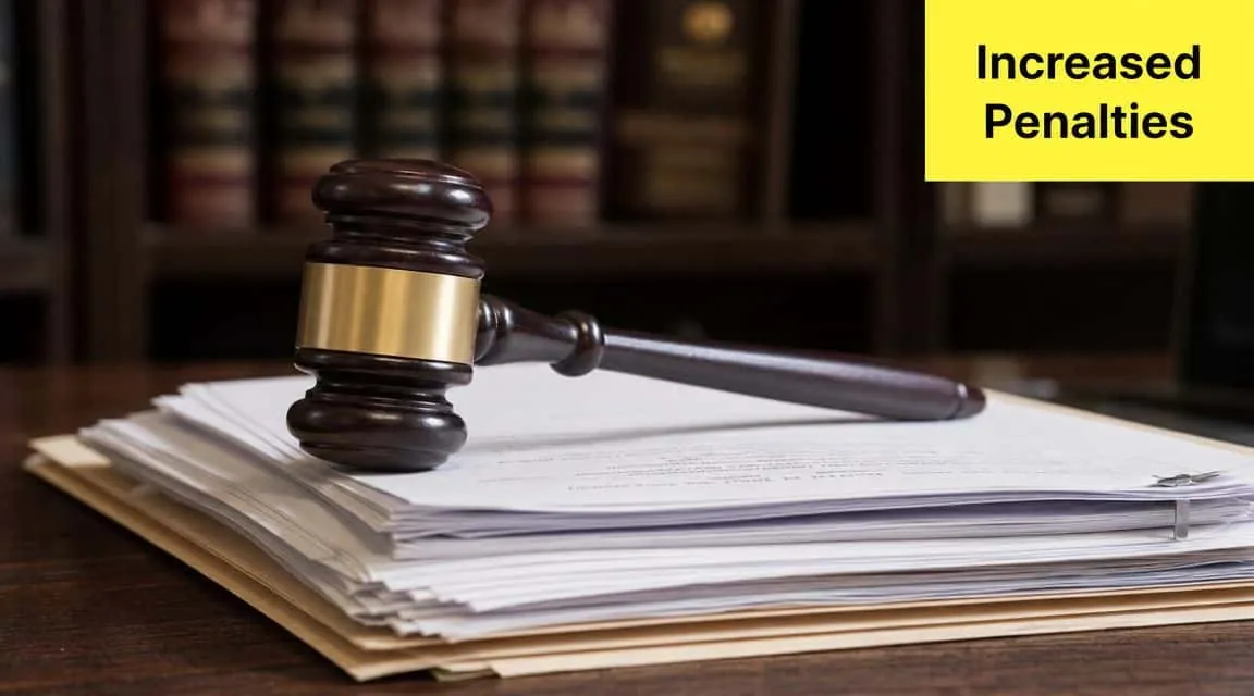 A wooden judge's gavel resting on top of a stack of legal documents in a law office.