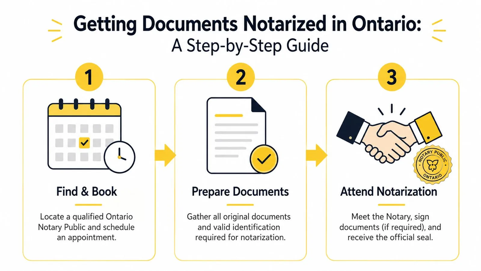 A step-by-step guide on how to get documents notarized in Ontario through three simple steps.
