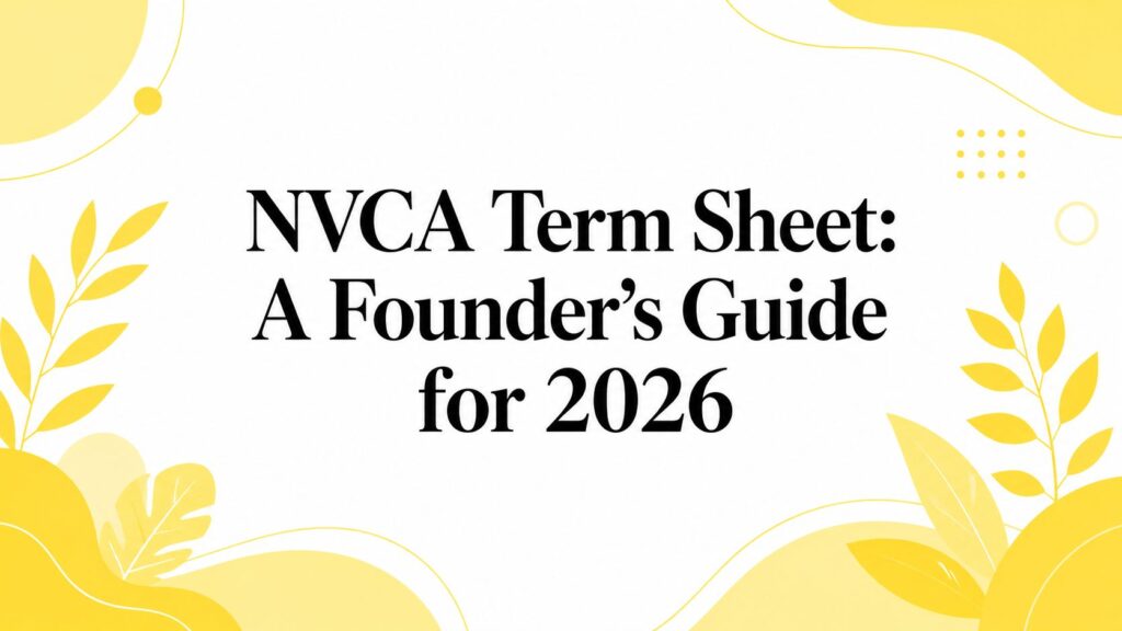 nvca-term-sheet-founders-guide - Mayo Law - Mayo Law Title slide: 'NVCA Term Sheet: A Founder’s Guide for 2026' with yellow botanical border on a white background.