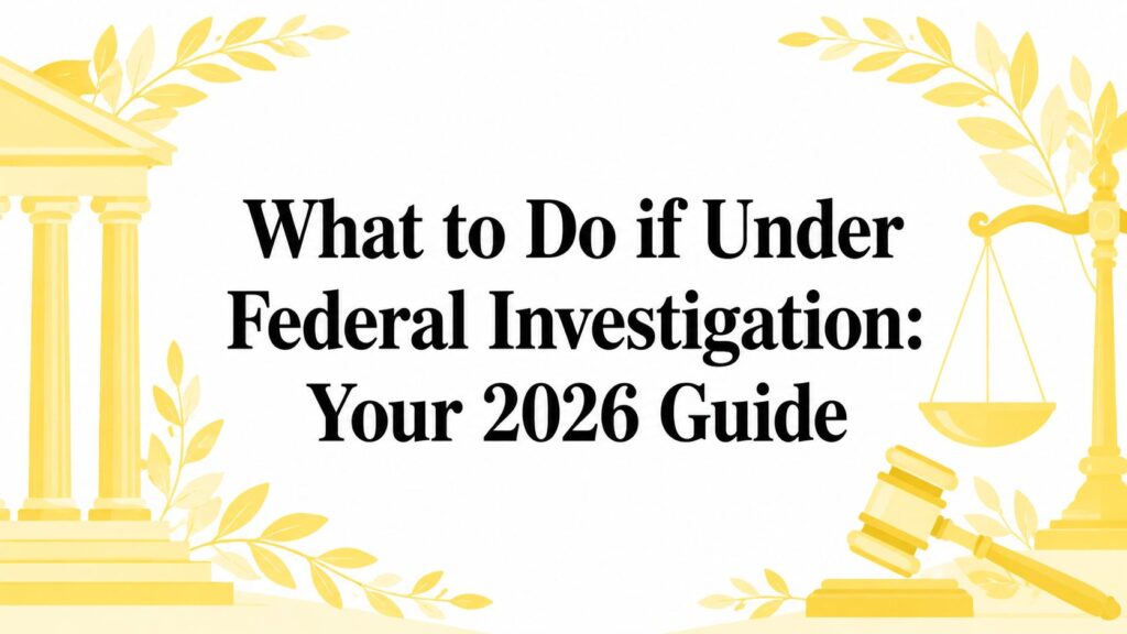 what-to-do-if-under-federal-investigation-legal-guide - Mayo Law - Mayo Law Golden courthouse-themed banner with the title: 'What to Do if Under Federal Investigation: Your 2026 Guide'